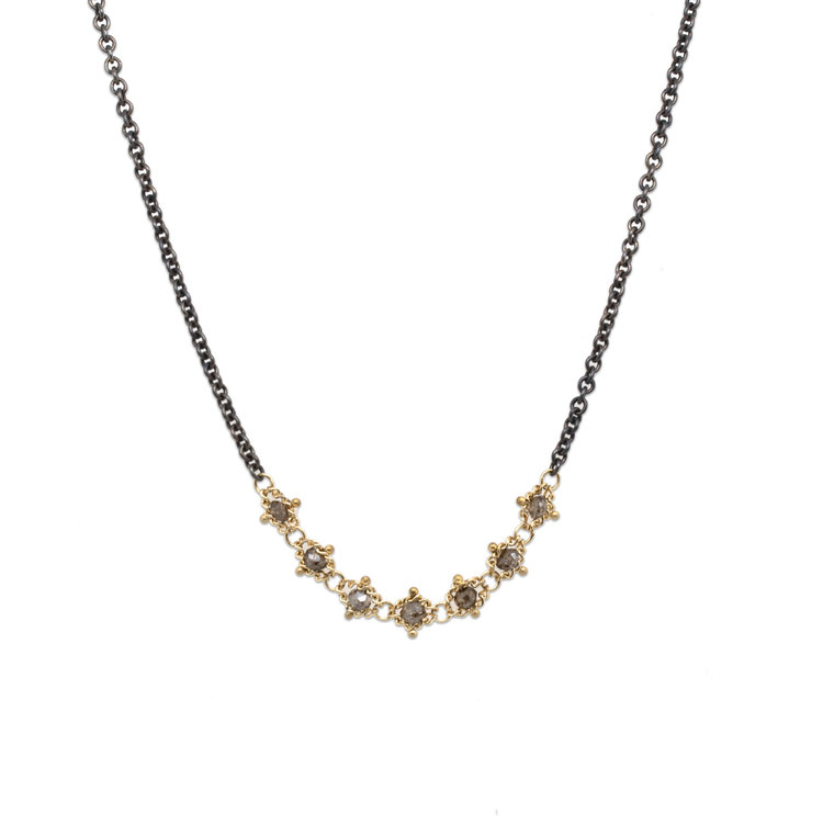 Amali Champagne Diamond Textile Station Oxidized Necklace