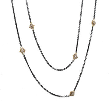 Amali Champagne Diamond Textile Multi Station Oxidized Necklace