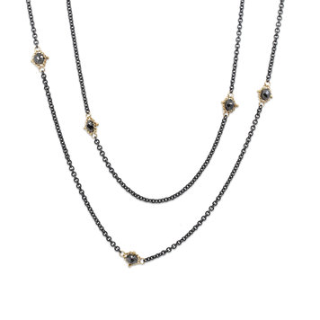 Amali Black Diamond Textile Multi Station Oxidized Necklace