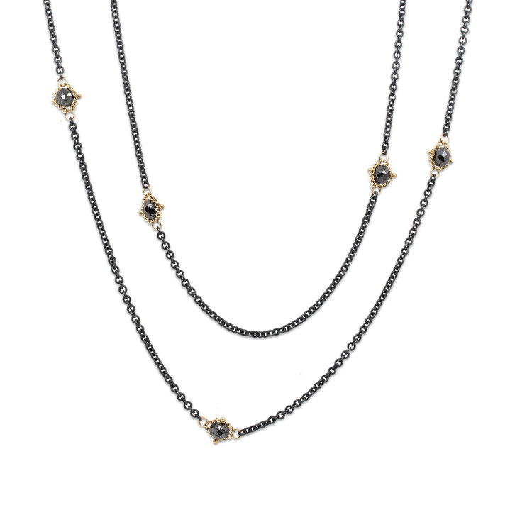 Amali Black Diamond Textile Multi Station Oxidized Necklace