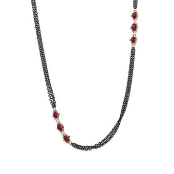 Amali Ruby Triple Textile Station Oxidized Necklace