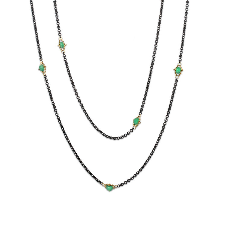 Amali Emerald Textile Multi Station Oxidized Necklace