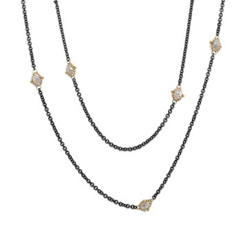 Amali Silver Diamond Textile Multi Station Oxidized Necklace
