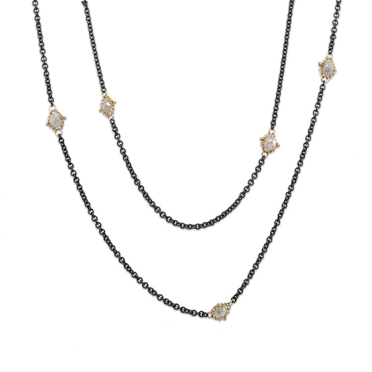 Amali Silver Diamond Textile Multi Station Oxidized Necklace