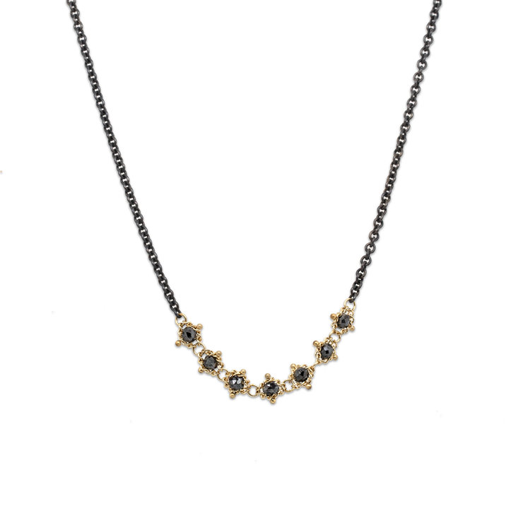 Amali Black Diamond Textile Station Oxidized Necklace