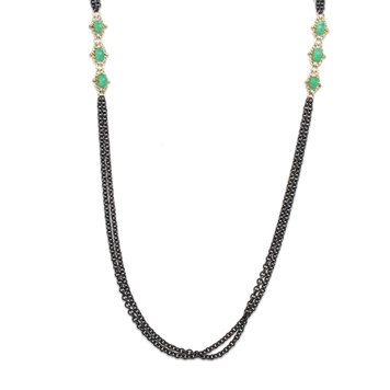Amali Emerald Triple Textile Station Oxidized Necklace 30"