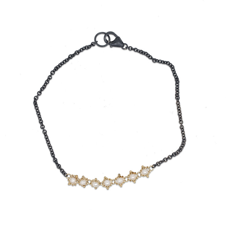Amali Pearl Textile Station Oxidized Bracelet