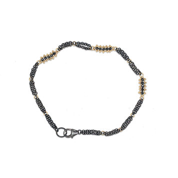 Amali Black Diamond Textile Row Three Station Oxidized Bracelet