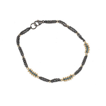 Amali Blue Diamond Textile Row Three Station Oxidized Bracelet