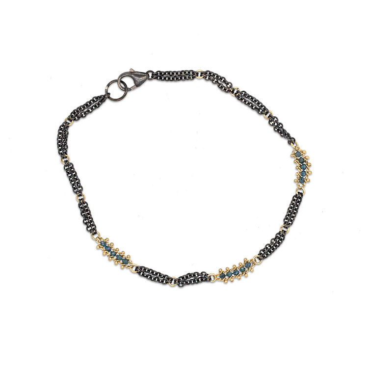 Amali Blue Diamond Textile Row Three Station Oxidized Bracelet