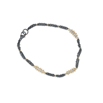 Amali Silver Diamond Textile Row Three Station Oxidized Bracelet