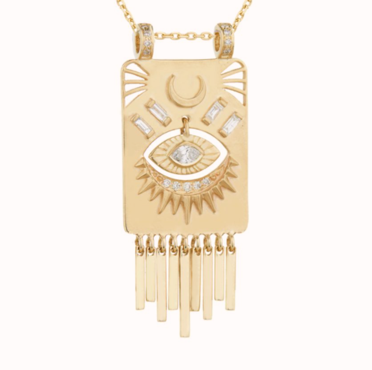 Celine d'Aoust Gold Plate and Dangling Eye Necklace