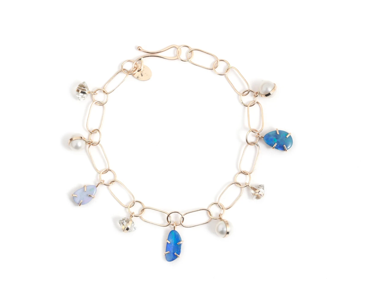 Melissa Joy Manning Pearl, Herkimer and Australian Opal Charm Bracelet