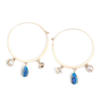 Melissa Joy Manning Pearl, Herkimer and Australian Opal Charm Drop Large Hoops