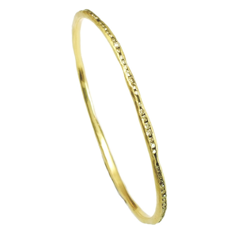 TAP 18k Yellow Gold Textured Irregular Channel Diamond Bangle Bracelet