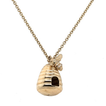 CFJ Bees Pave Tiny Bee and Gold Beehive Pendant Necklace
