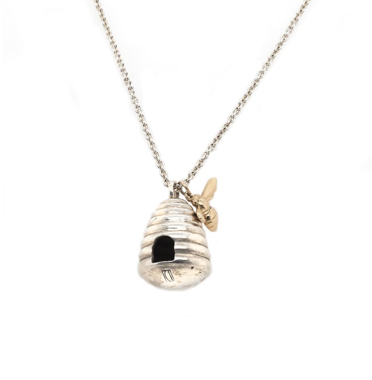 CFJ Bees Beehive Pendant Sterling Silver with Gold Bee