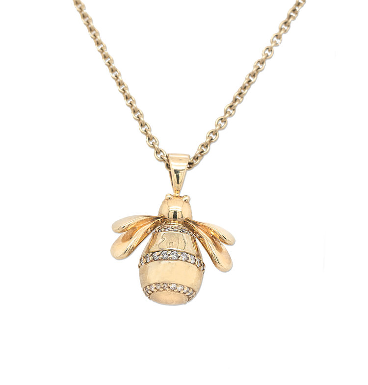 CFJ Bees Small Gold Bumblebee with Diamonds Pendant Necklace