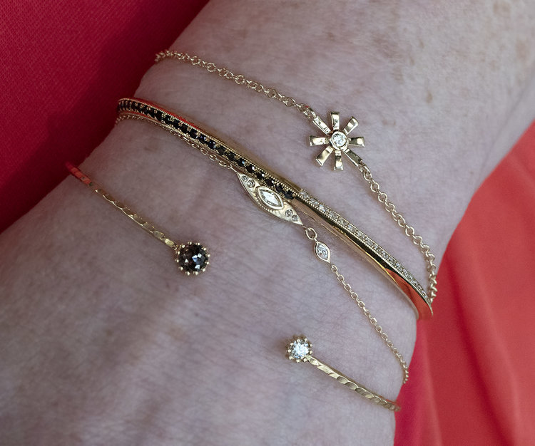 Dana Bronfman Open Cuff w/Pronged Bezel Set White and Black Diamonds