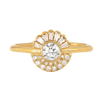 Artemer Round Diamond Ring with Pave & Tapered Diamond Halo
