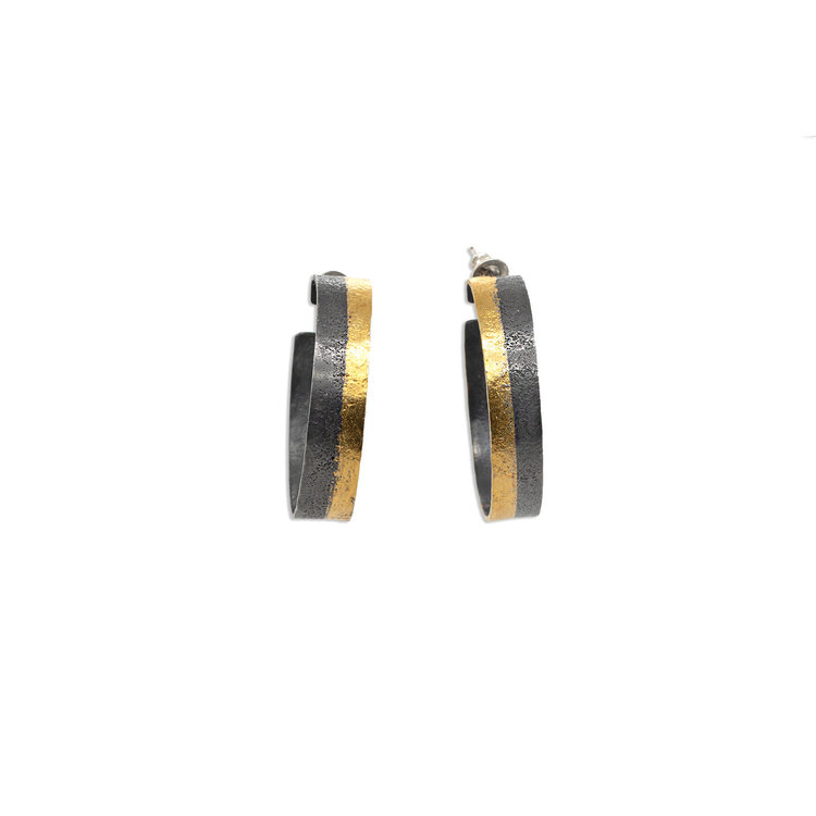 CFJ Fusion Half and Half Hoops w 24k Applied Gold