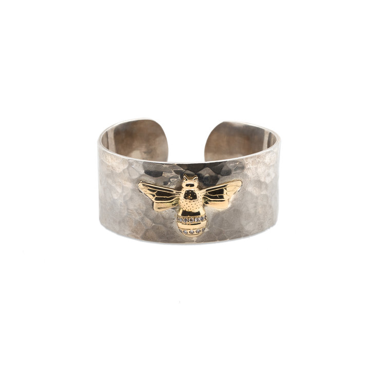 CFJ Bees Mixed Hammered Oxidized Diamond Bombus Cuff 1"