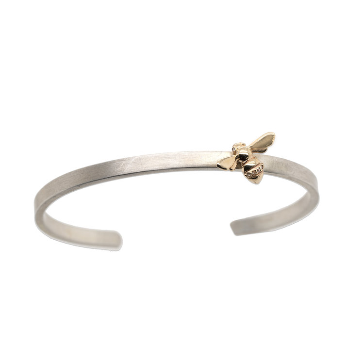CFJ Bees Mixed-Metal Satin Silver Pave Diamond Tiny Bee Cuff