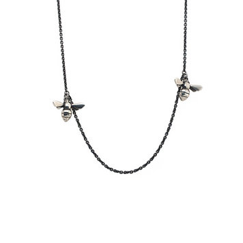 CFJ Bees Floating Bee Necklace 36" Oxidized Sterling Silver