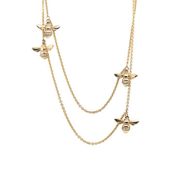 CFJ Bees Floating Bee Necklace 36" Gold with Diamonds