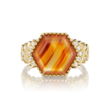 Dana Bronfman Hex Agate Chevron Steps Ring