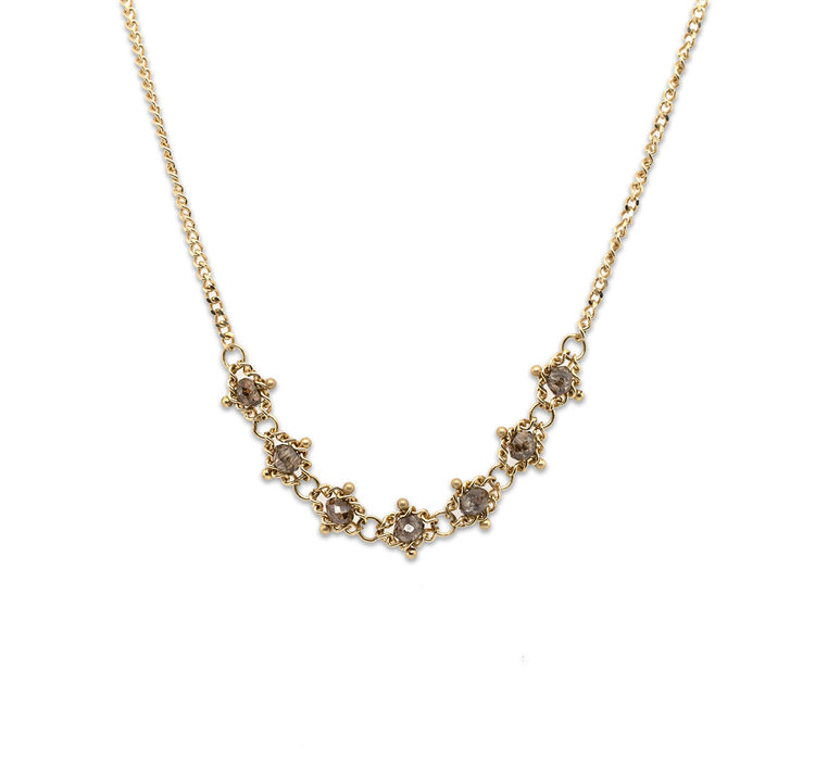 Amali Centered Champagne Diamond Textile Station Necklace 18k