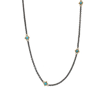 Amali Turquoise Textile Multi Station Oxidized Necklace