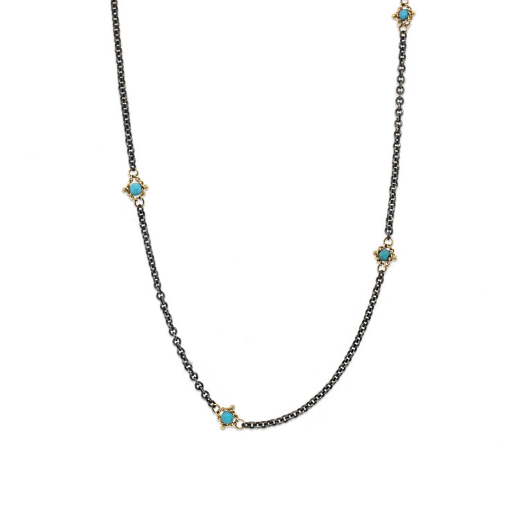 Amali Turquoise Textile Multi Station Oxidized Necklace