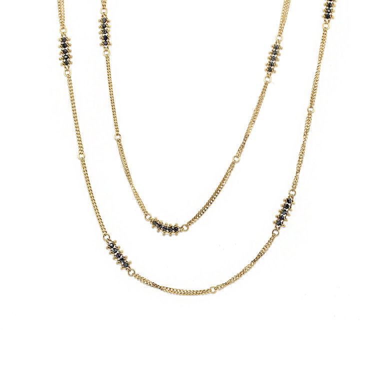 Amali Black Diamond Textile Row Multi Station Necklace