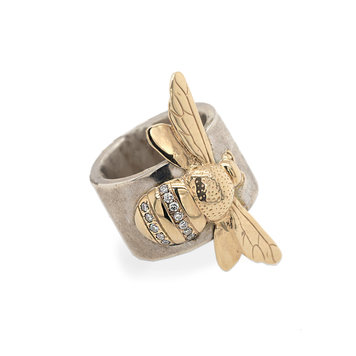 CFJ Bees Bombus Cigar Band Mixed Metal with Diamonds