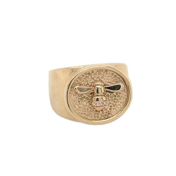 CFJ Bees Signet Ring Tiny Bee Gold with Diamonds