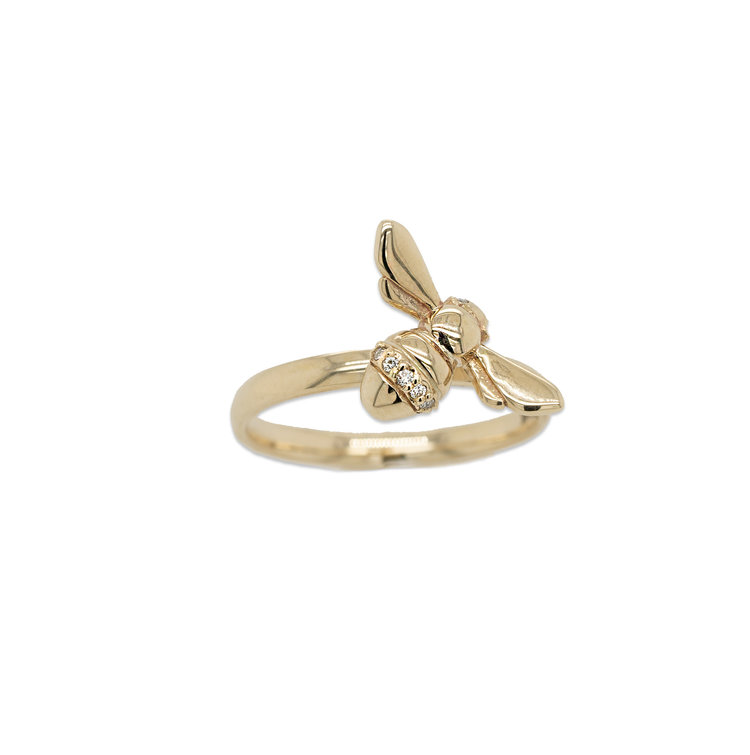 CFJ Bees Stacking Ring Tiny Bee Gold with Diamonds