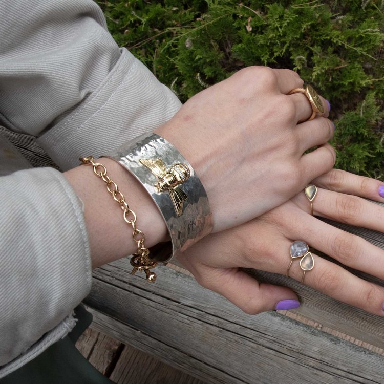 CFJ Bees Mixed Hammered Oxidized Diamond Bombus Cuff 1"