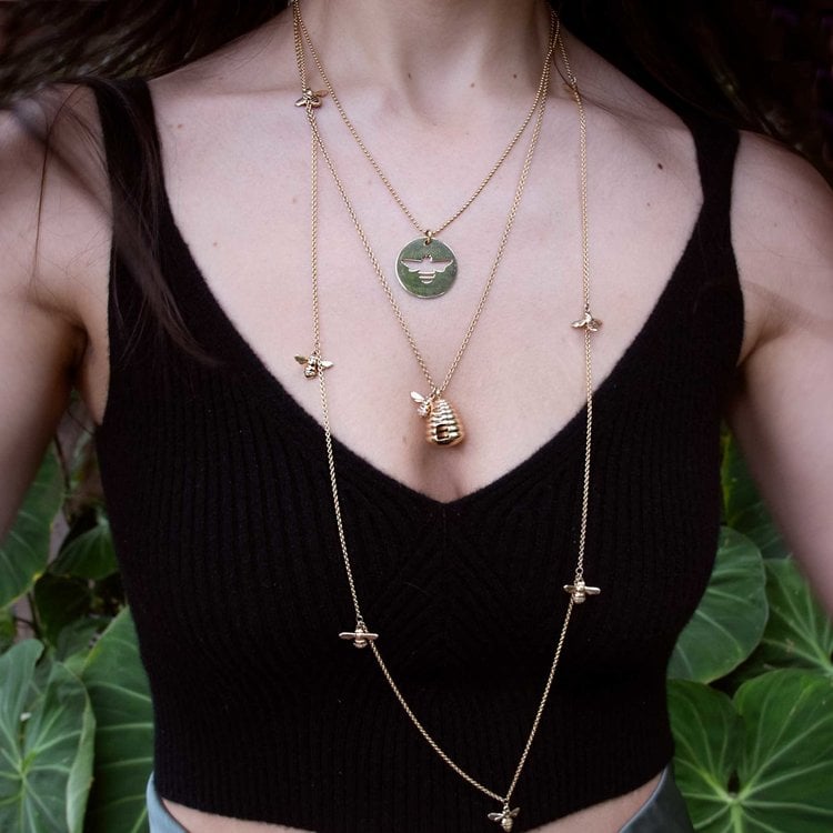 CFJ Bees Large Gold Pierced Bee Pendant Necklace