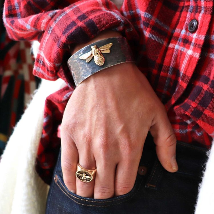 CFJ Bees Oxidized Sterling Silver & 14k Gold Bombus Cuff