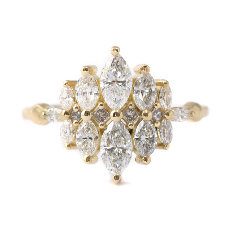 Artemer Marquise Diamond Cluster Engagement Ring with Grey Diamonds