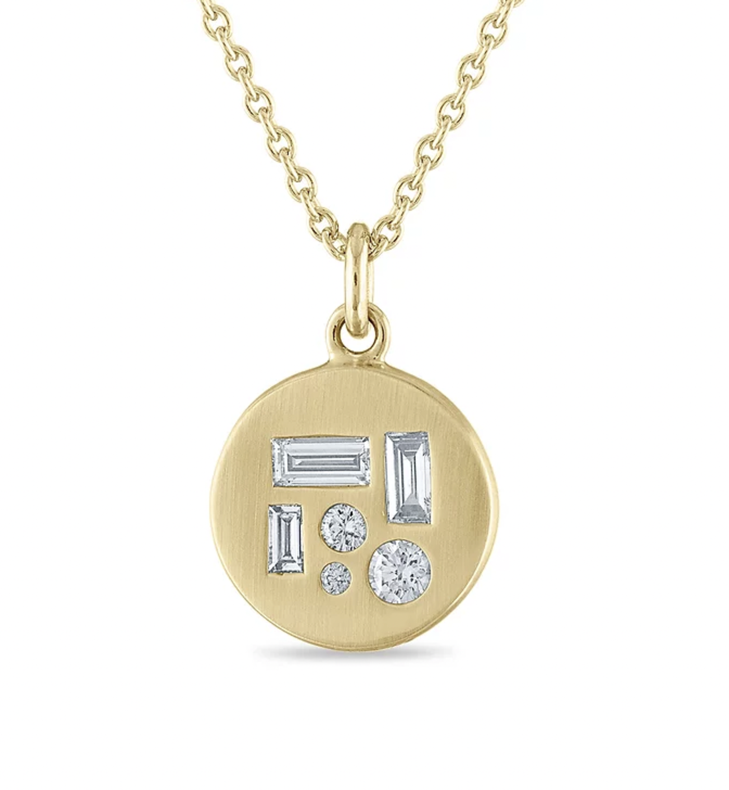 Gold Diamond Disc Pendant Necklace 