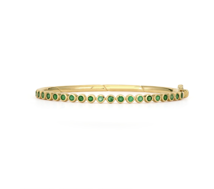 Three Stories Classic Bezel Set Emerald and Diamond Bangle Bracelet