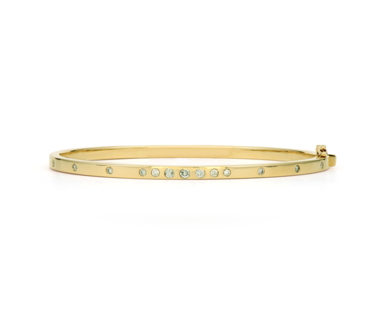 Three Stories 14K  Yellow Gold Graduated Diamond Bangle  Bracelet