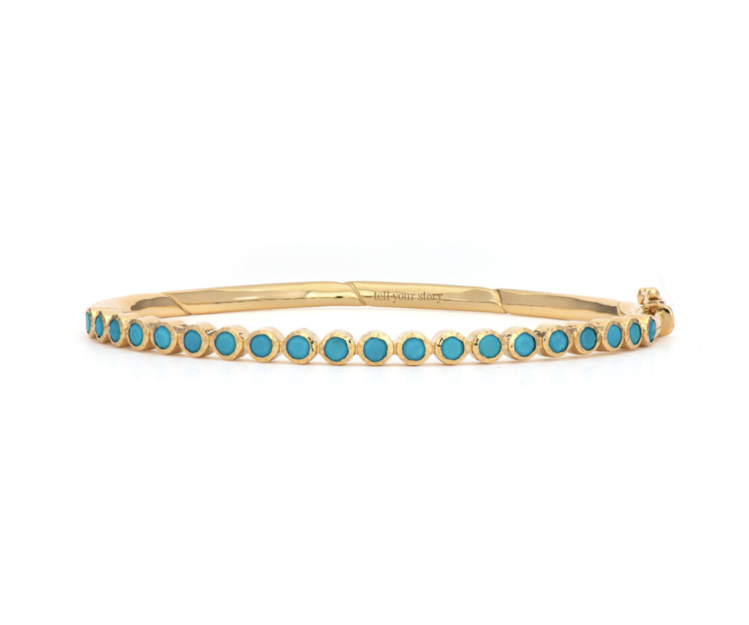 Three Stories Classic Bezel Set Turquoise/Diamond Bangle Bracelet
