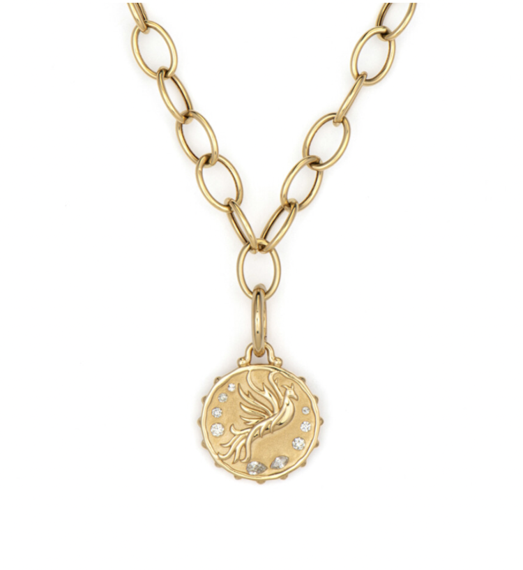 Three Stories Phoenix Fire Goddess Engraved Pendant with Connector