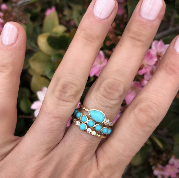 Three Stories Classic Gold and Turquoise Eternity Band Ring