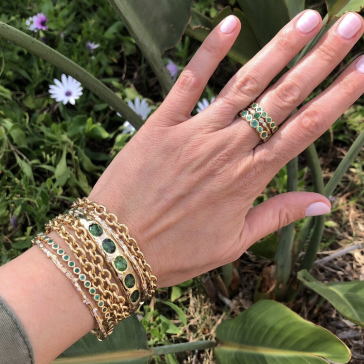 Three Stories Timeless Bezel Set Ombre Emerald Eternity Band RIng