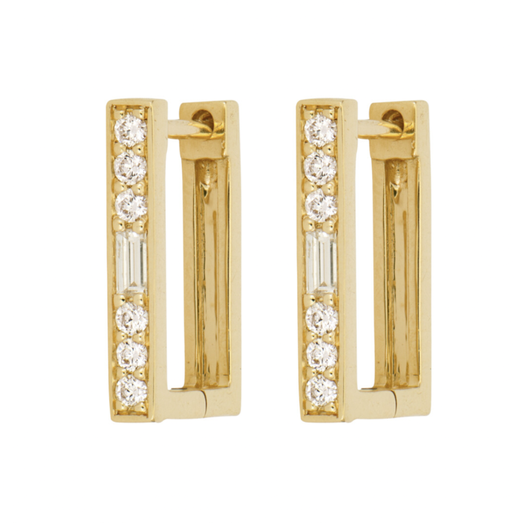 Three Stories Classic Small Rectangular Diamond Single Hoop Earring