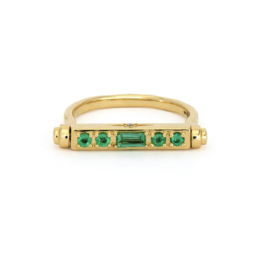 Three Stories Shooting Star Engravable Emerald and Diamond Narrow Flip Ring
